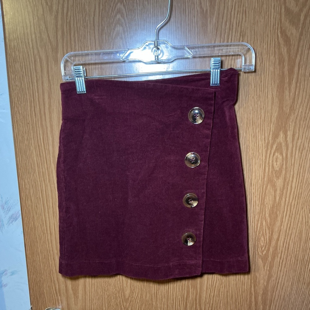 Altar’d State Burgundy Corduroy Button-Front Mini Skirt – Size S - Picture 2 of 4